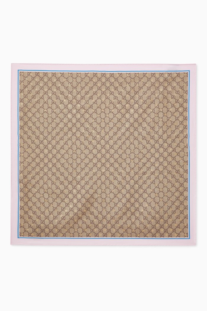 

GG & Horsebit Print Scarf in Silk, Brown
