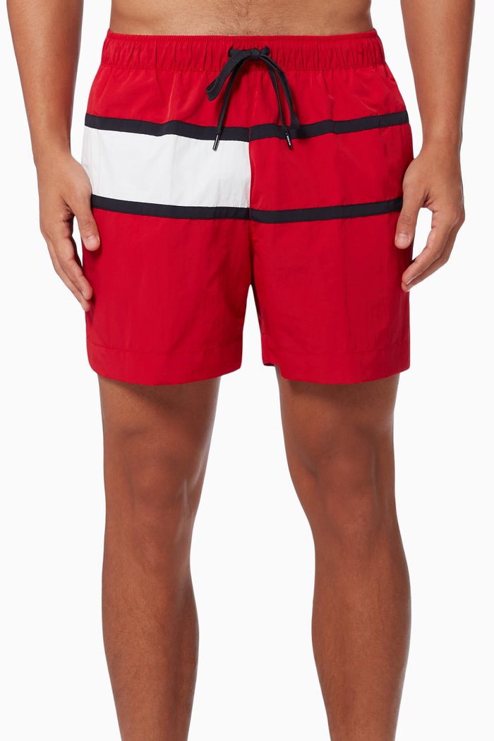 

Flag Swim Shorts in Recycled Nylon, Red