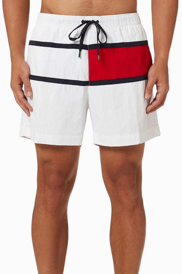 

Flag Swim Shorts in Recycled Nylon, White