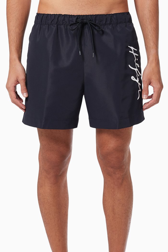 

Signature Logo Mid-length Swim Shorts in Recycled Polyester, Blue