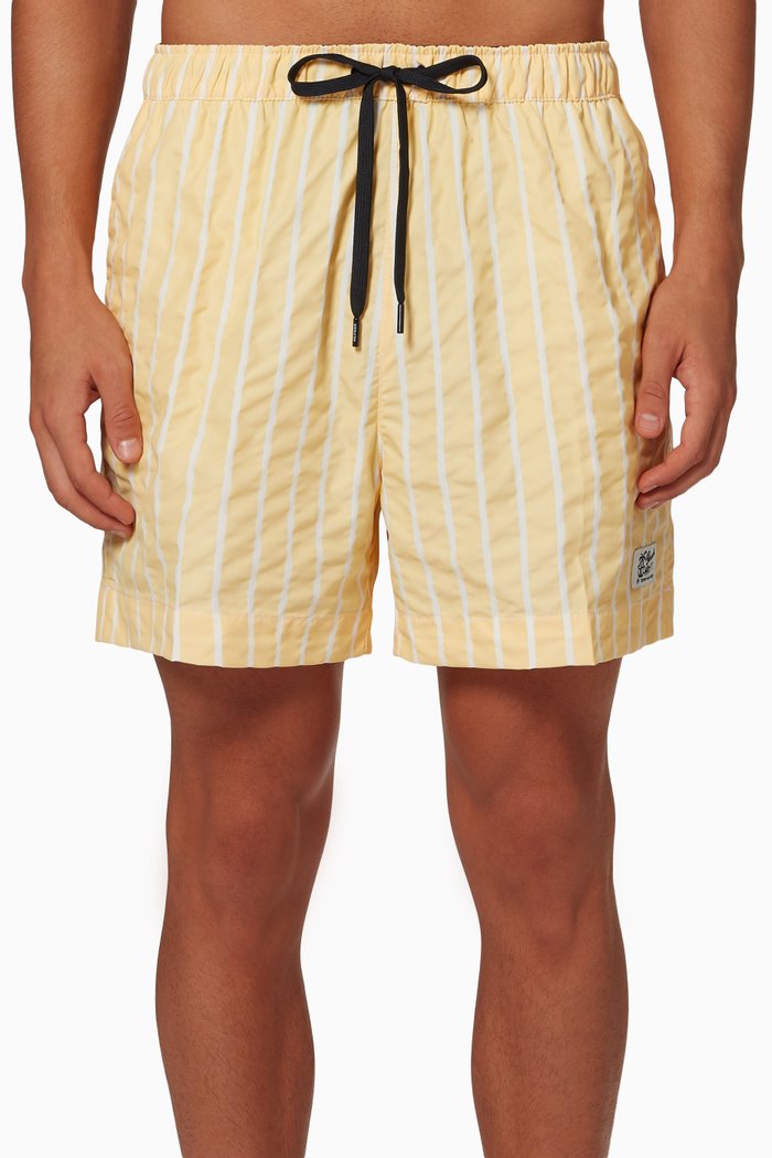 

Stripe Regular Fit Mid Length Swim Shorts in Stretch Seersucker, Yellow