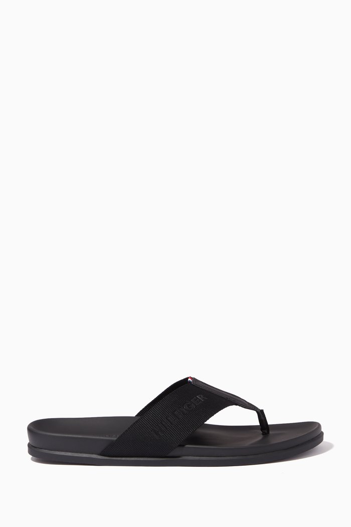 

Rubberised Logo Webbing Flip Flops in Polyester, Black