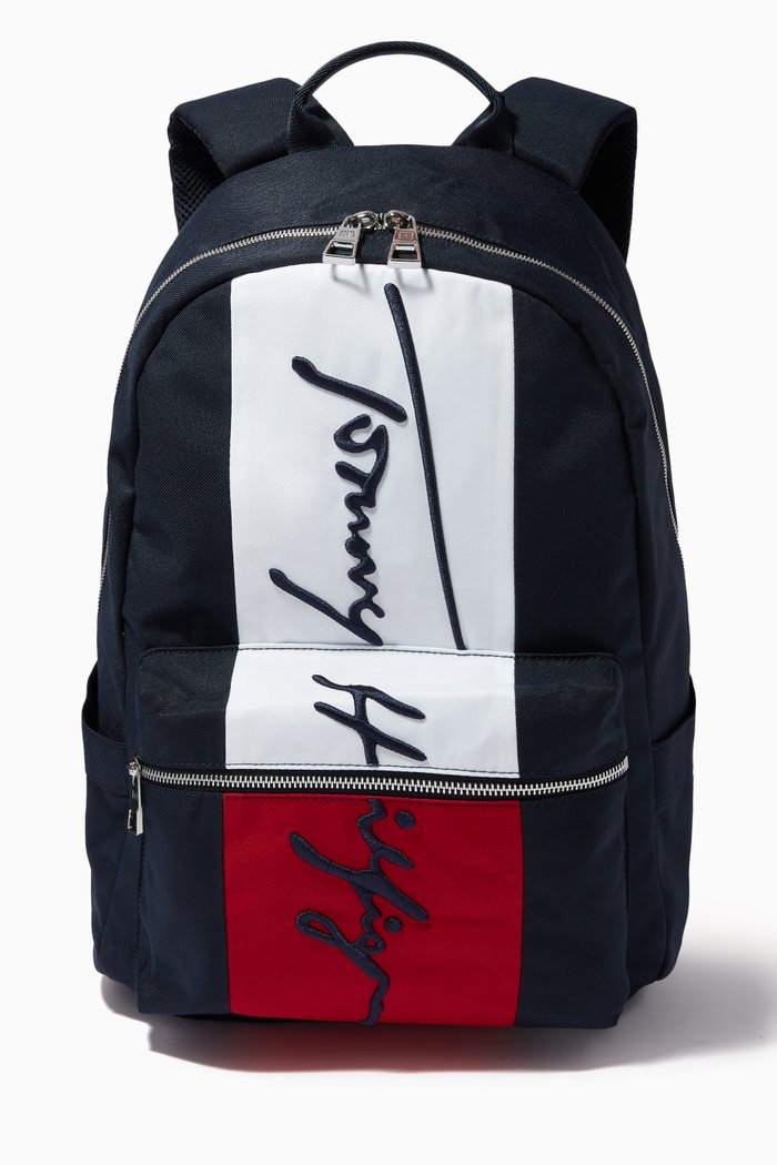 

Signature Colour-blocked Backpack in Recycled Polyester, Blue