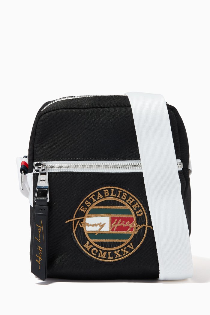 

Small Signature Logo Embroidery Crossover Bag in Recycled Polyester, Black