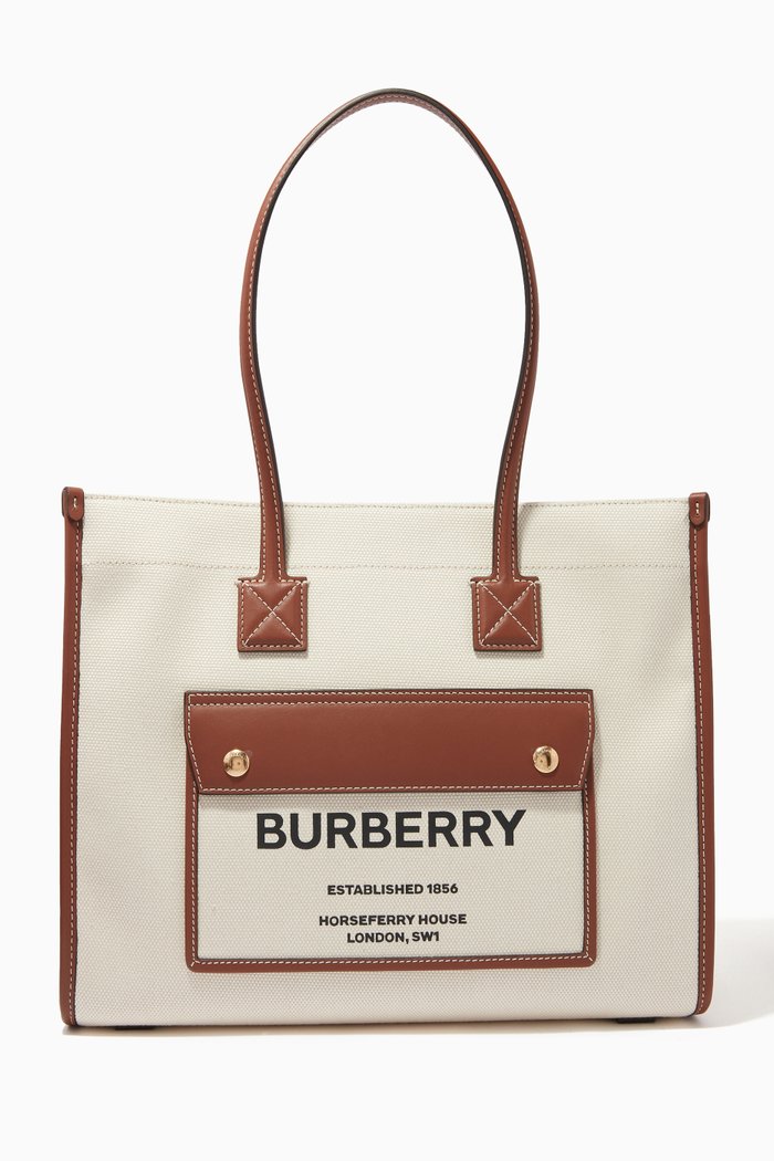 

Small Freya Tote Bag in Canvas & Leather, Neutral