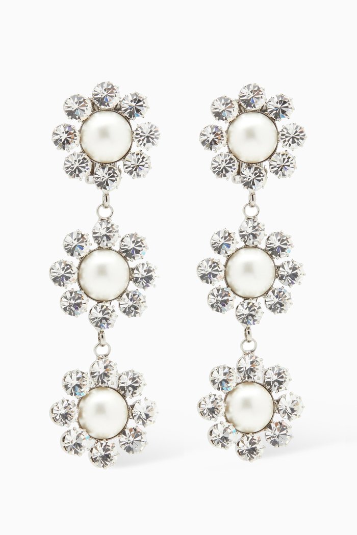 

Daisy Crystal & Pearl Clip Earrings, Silver