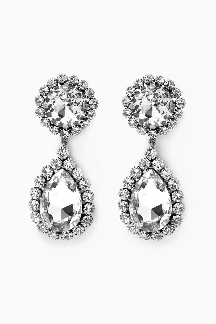 Crystal Drop Clip Earrings, Silver