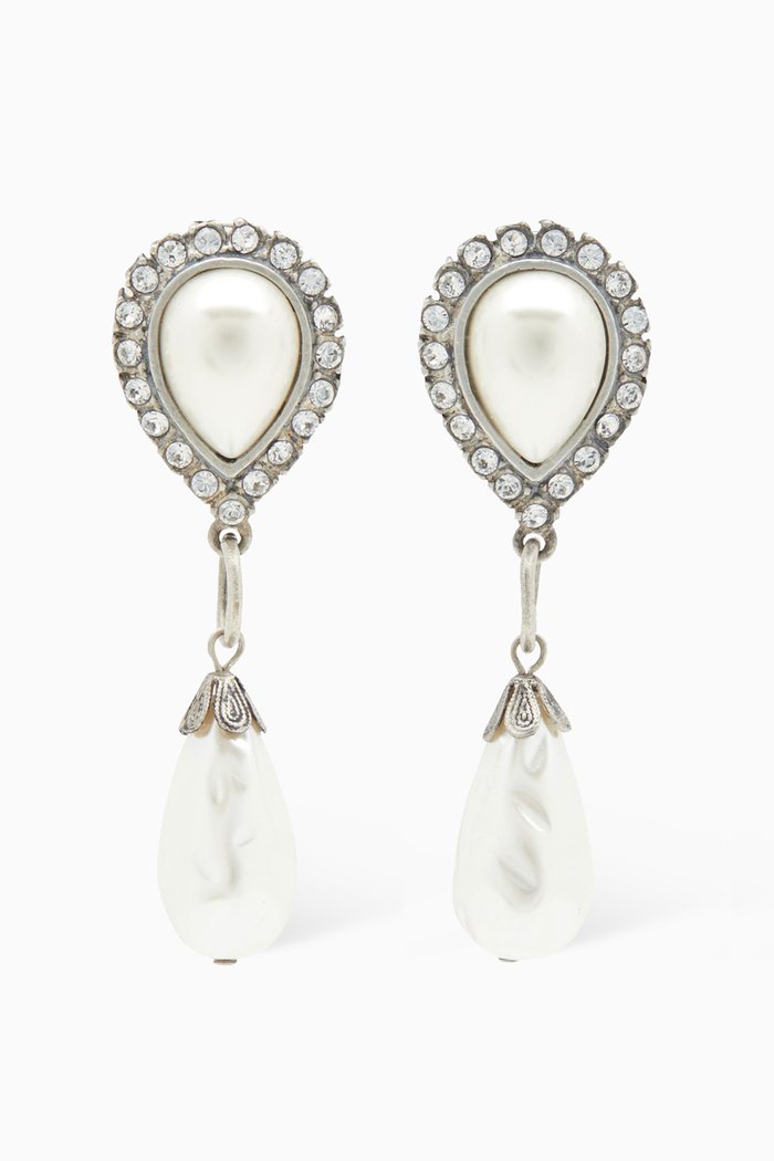 

Pearl Pendant Drop Clip Earrings, Silver