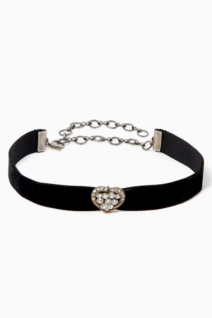 

Heart Crystal Choker in Velvet, Silver
