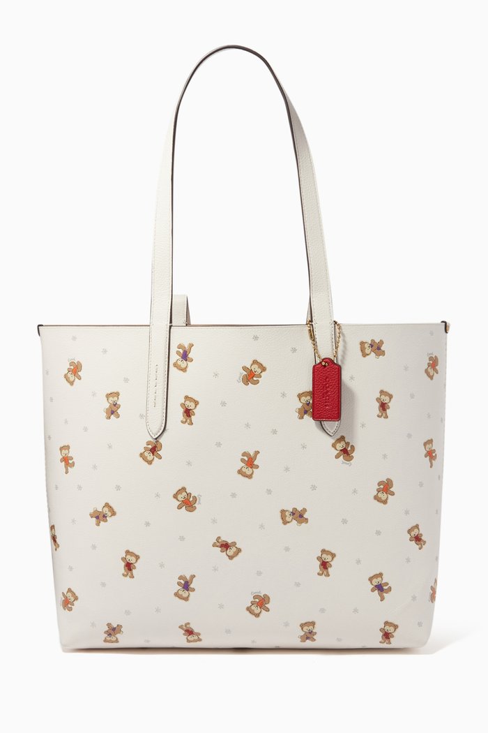 

Highline Tote Bag with Bear Print in Pebble Leather, White