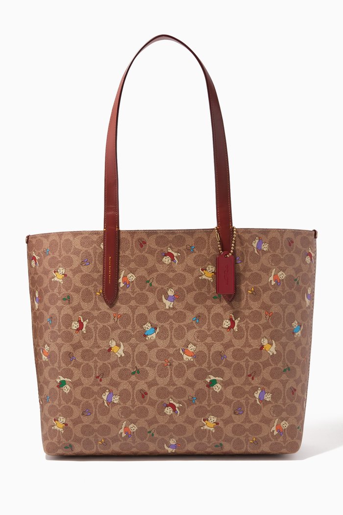 

Highline Tote Bag with Kitten Print in Signature Canvas, Brown