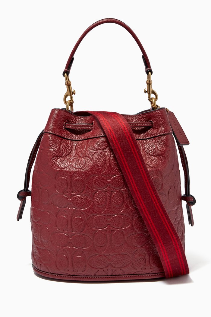 

Field Bucket Bag in Signature Embossed Leather, Red