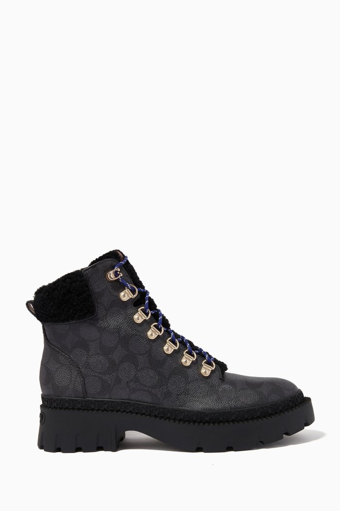 

Janel Combat Boots in Signature Canvas & Leather, Grey