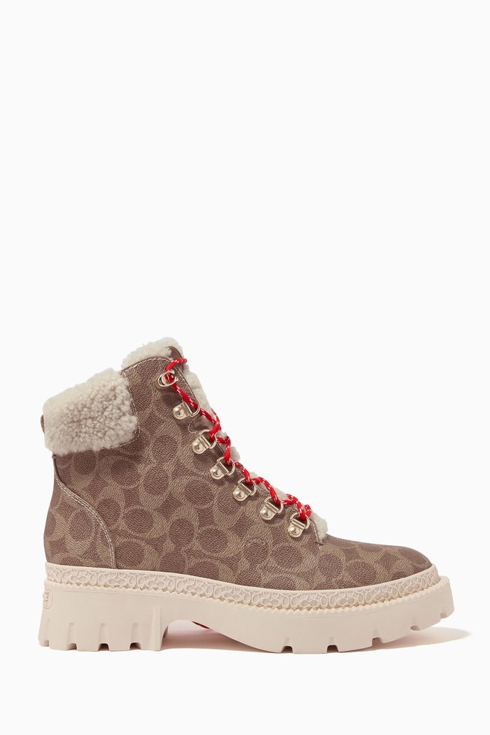 

Janel Combat Boots in Signature Canvas & Leather, Neutral