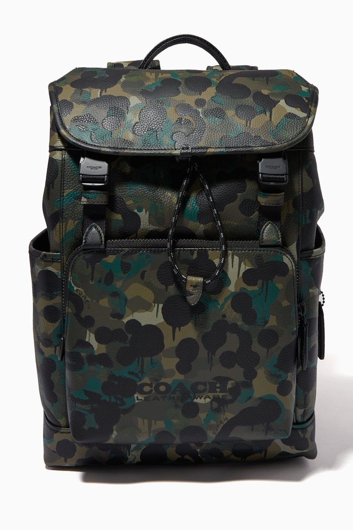 League Flap backpack in Camo Print Leather, Multicolour