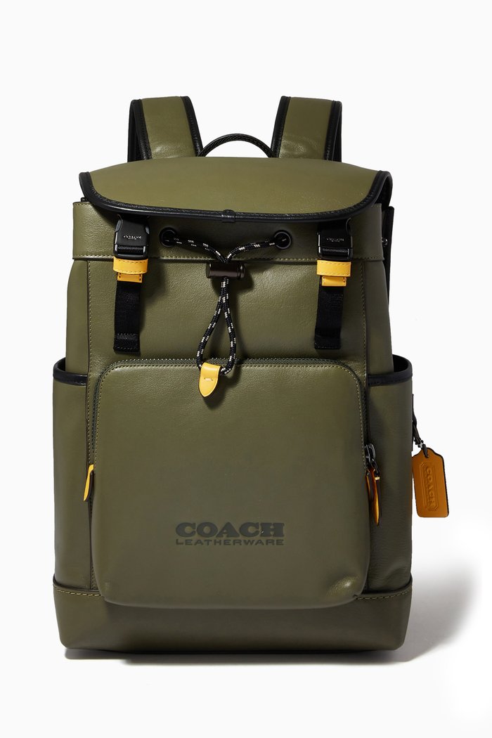 

League Flap backpack in Colour-block Leather, Green