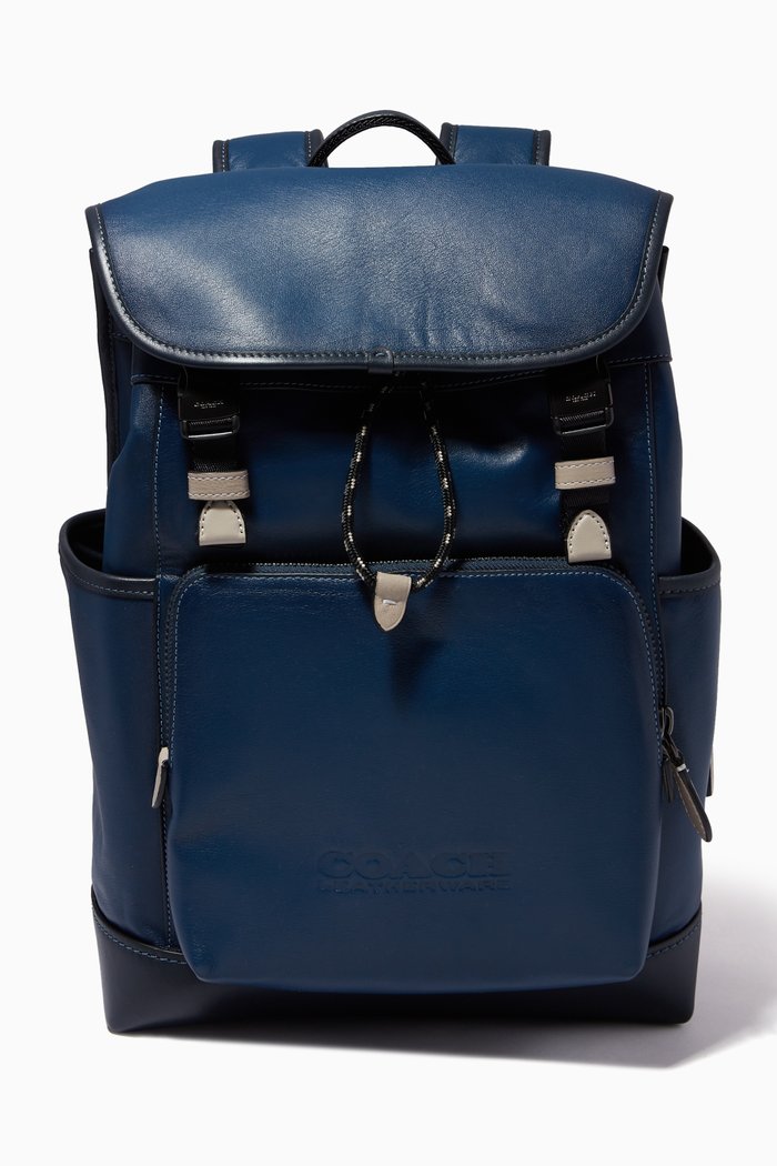

League Flap backpack in Colour-block Leather, Blue
