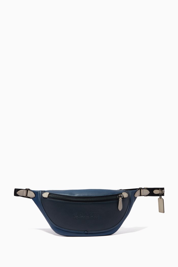 

League Belt Bag in Colour-block Leather, Blue