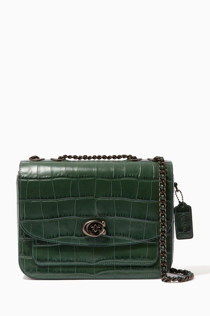 

Madison Shoulder Bag in Crocodile-embossed Leather, Green