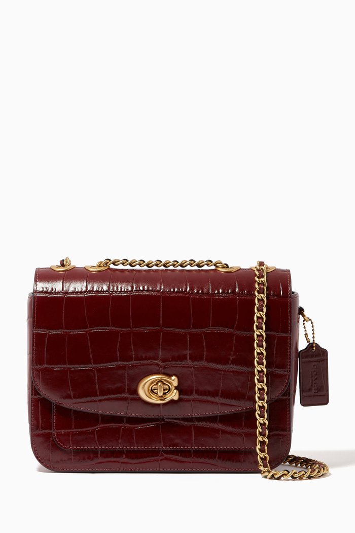 Madison Shoulder Bag in Crocodile-embossed Leather, Red