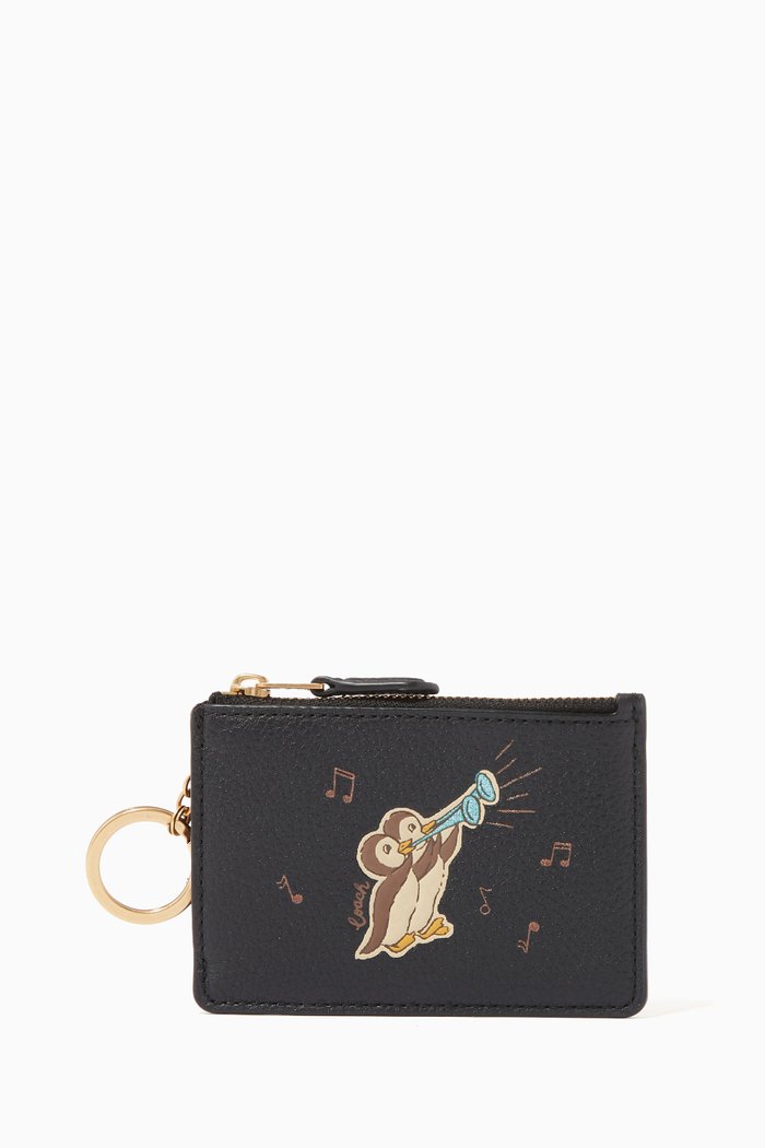 

Mini Skinny ID Case with Penguin Print in Leather, Black