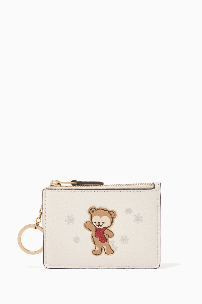 

Mini Skinny ID Case with Bear Print in Leather, White