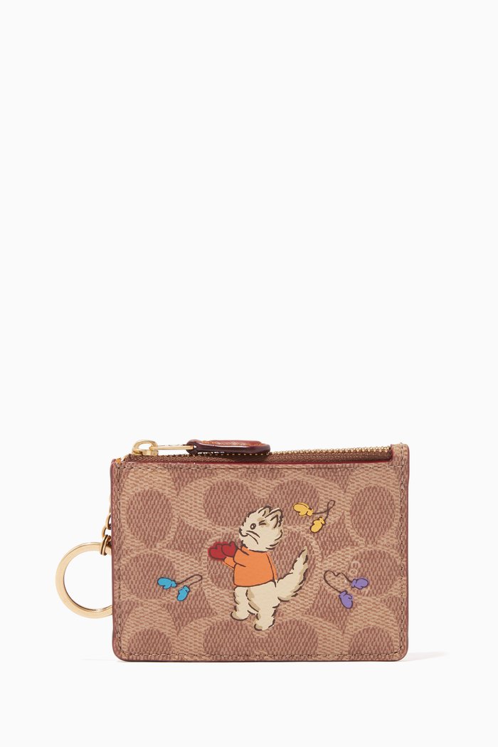 

Mini Skinny ID Case with Kitten Print in Signature Canvas, Brown