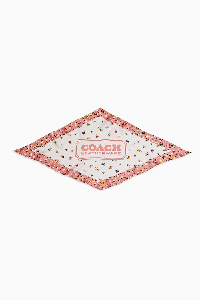 Diamond Scarf in Paint Dab Floral Print Silk, Pink
