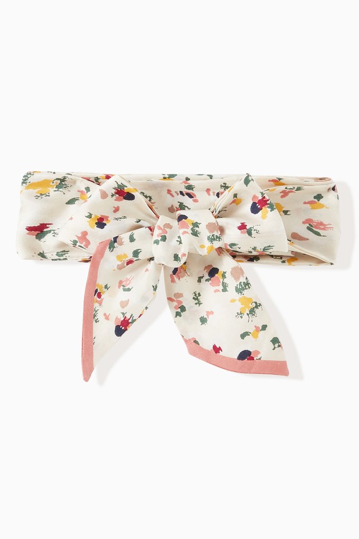 

Skinny Scarf in Paint Dab Floral Print Silk, Pink