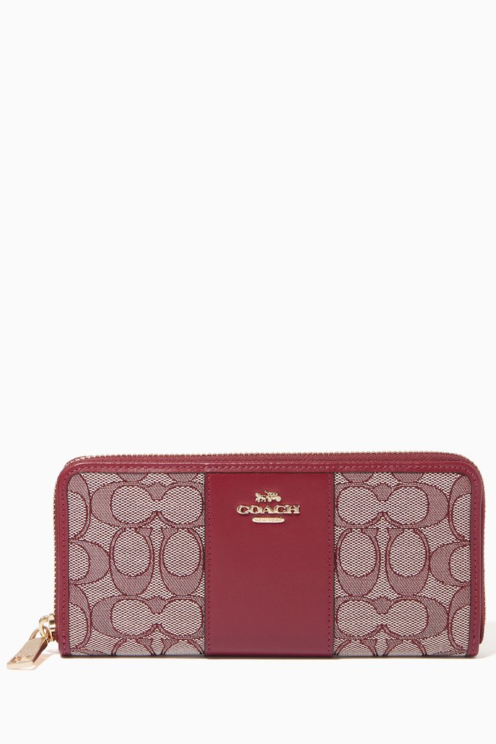 

Accordion Wallet In Signature Jacquard and Leather, Burgundy