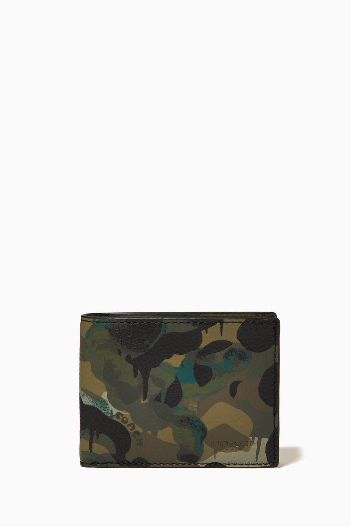 

Slim Billfold Wallet in Camo Print Leather, Multicolour