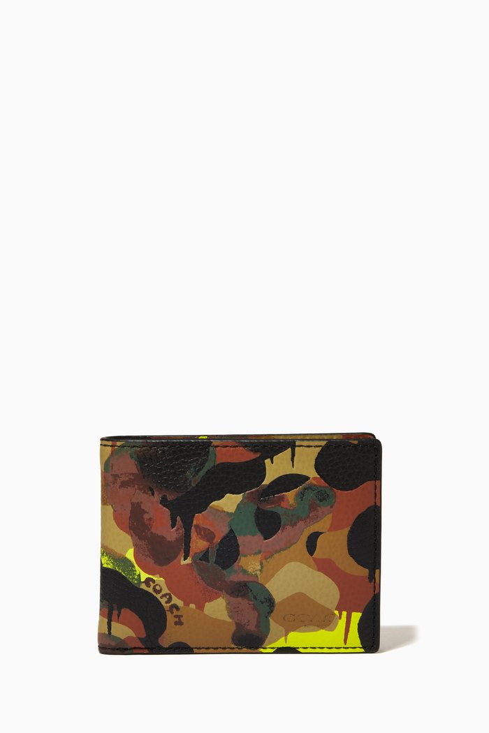 

Slim Billfold Wallet in Camo Print Leather, Multicolour