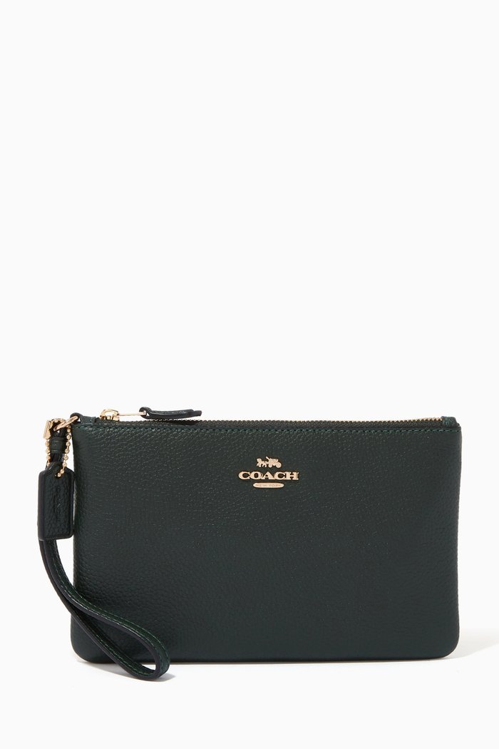 

Small Wristlet in Pebble Leather, Green