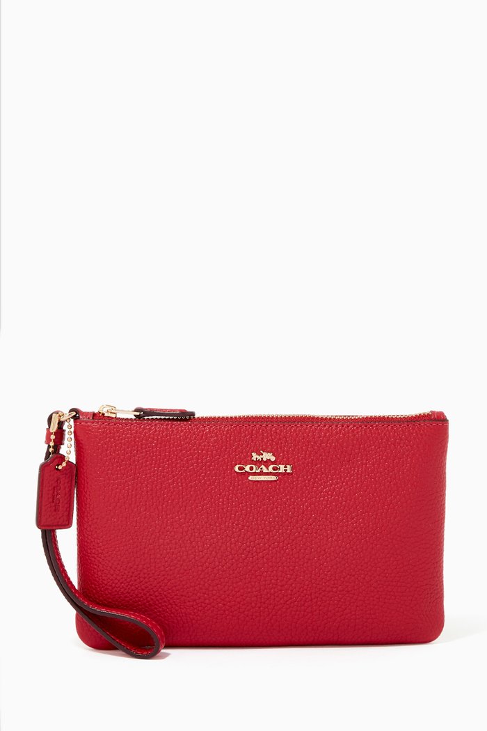 

Small Wristlet in Pebble Leather, Red