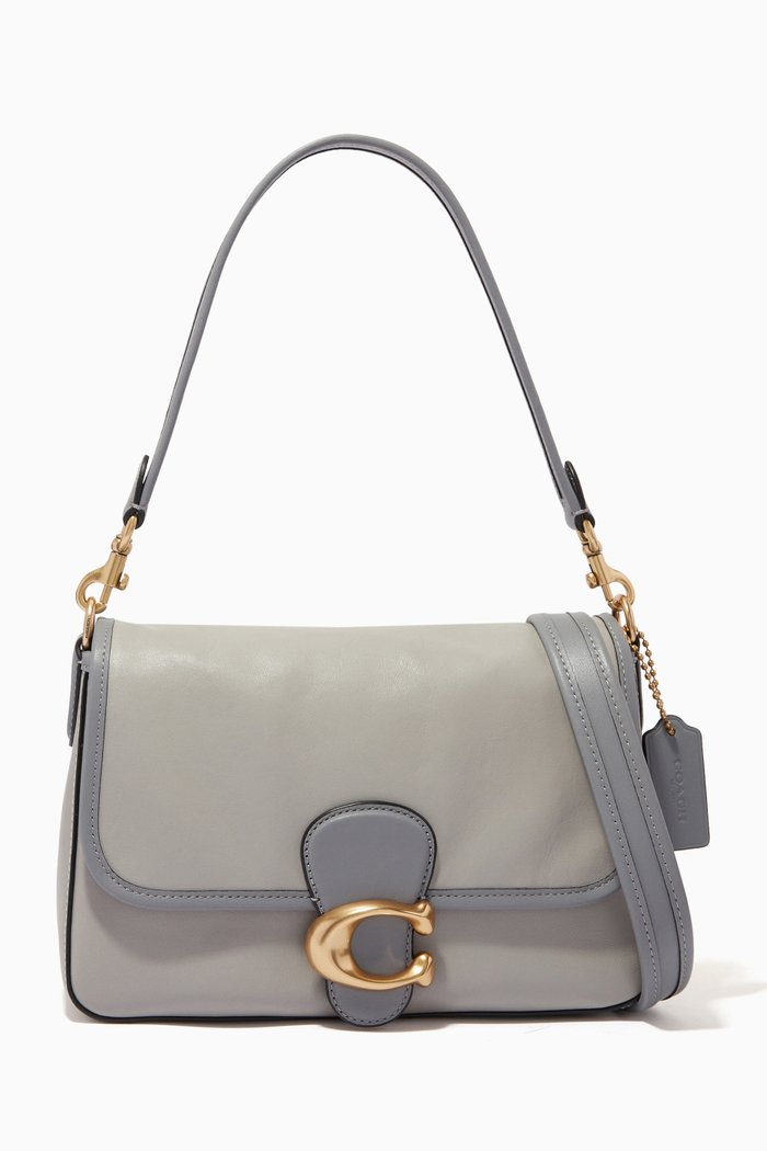 

Soft Tabby Shoulder Bag in Colour-block Leather, Grey
