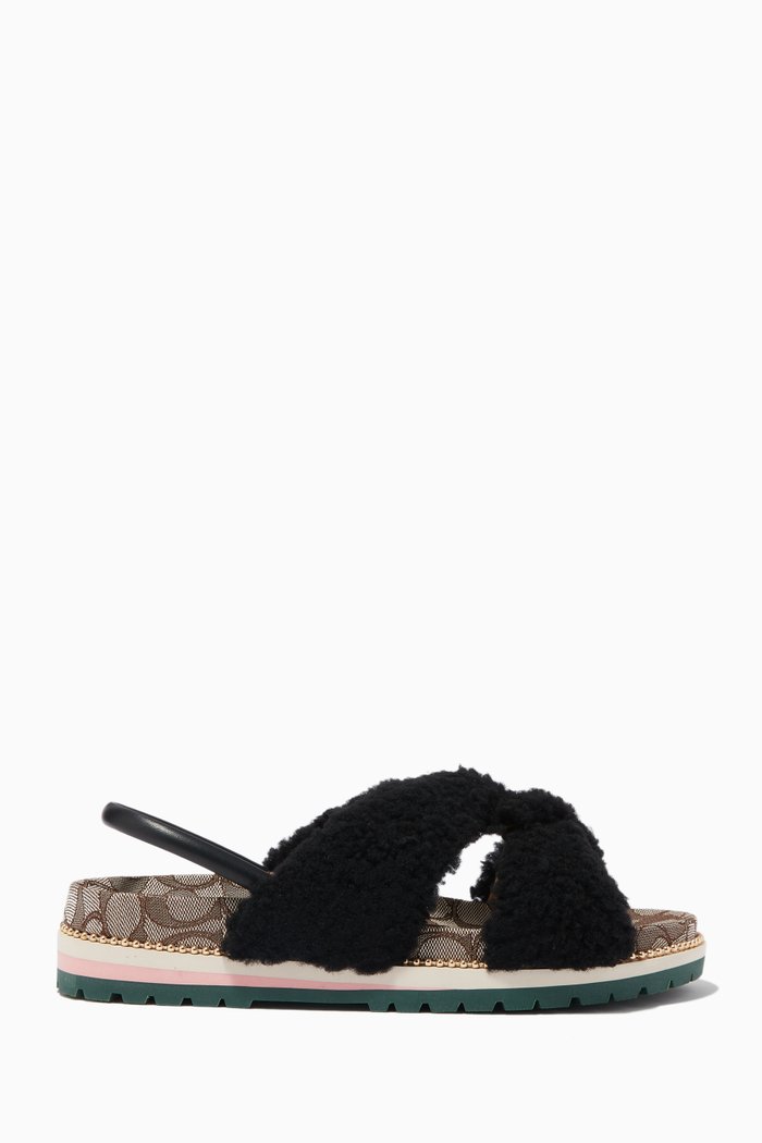 

Tally Shearling Sandals in Signature Jacquard, Black