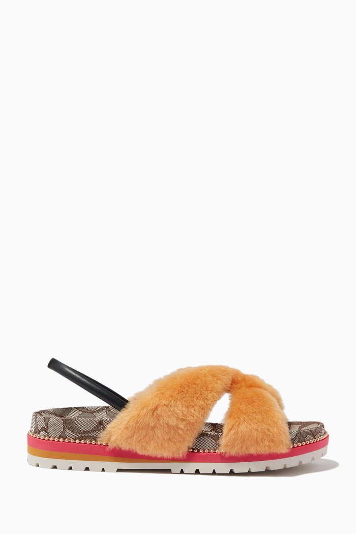 Tally Shearling Sandals in Signature Jacquard, Brown