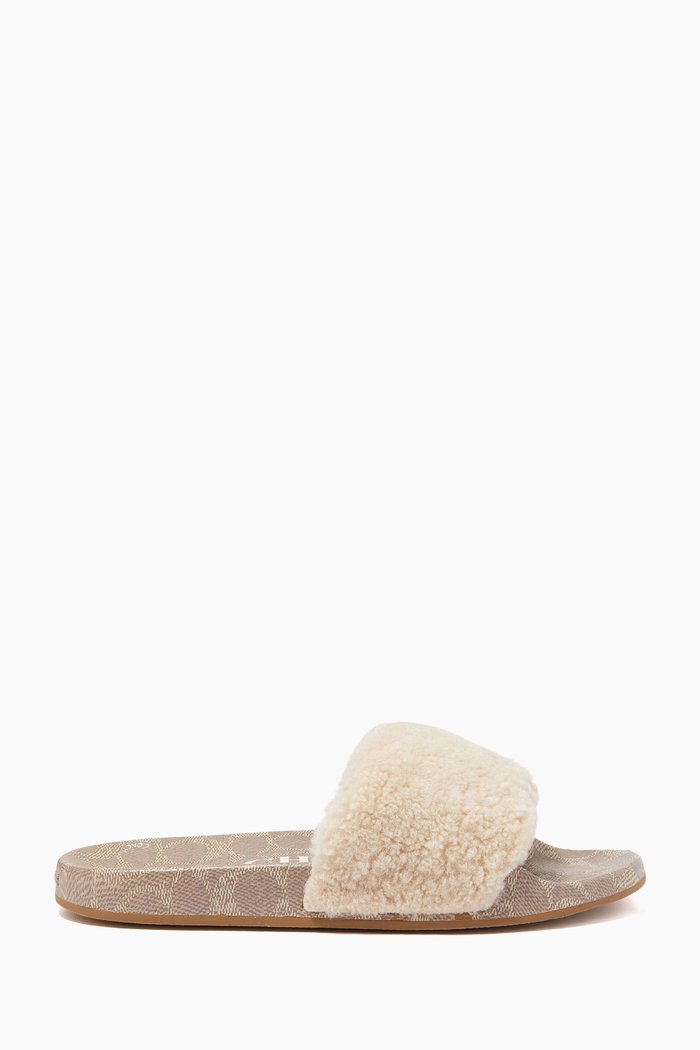 

Ulla Slides in Shearling & Signature Canvas, Neutral