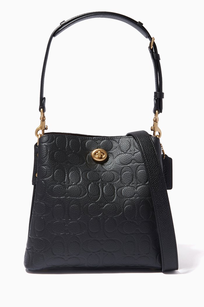 

Willow Bucket Bag in Signature Embossed Leather, Black
