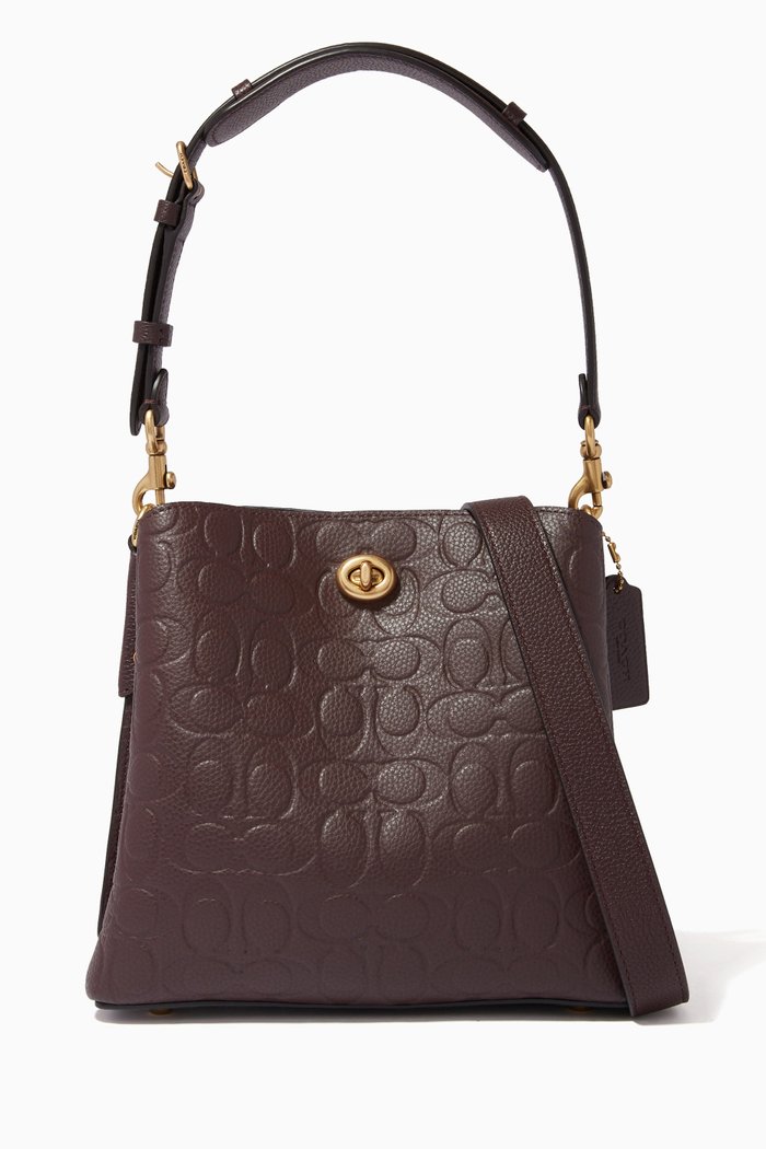 

Willow Bucket Bag in Signature Embossed Leather, Burgundy