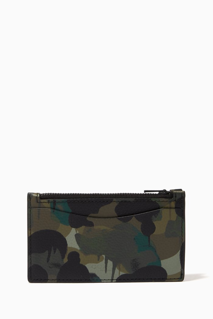 

Zip Card Case in Camo Print Leather, Green
