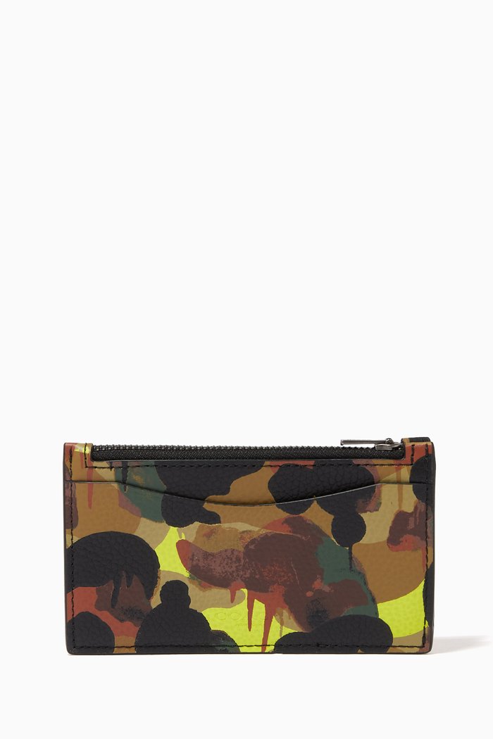

Zip Card Case in Camo Print Leather, Multicolour