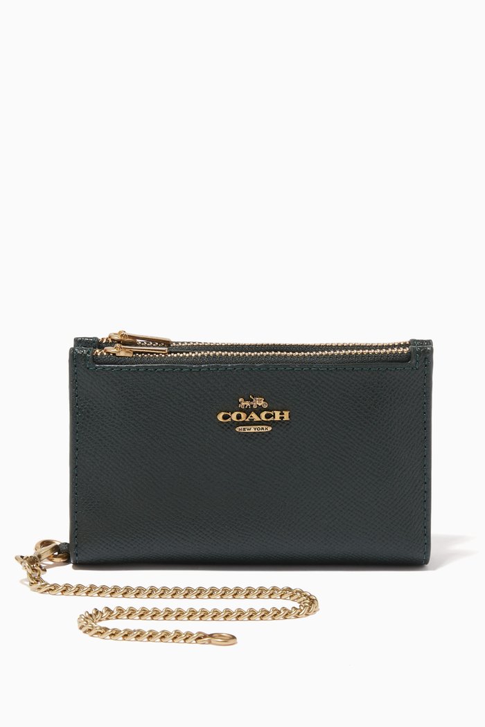 

Zip Chain Card Case in Crossgrain Leather, Green