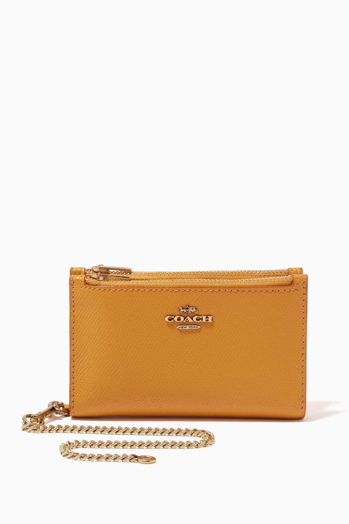 

Zip Chain Card Case in Crossgrain Leather, Yellow