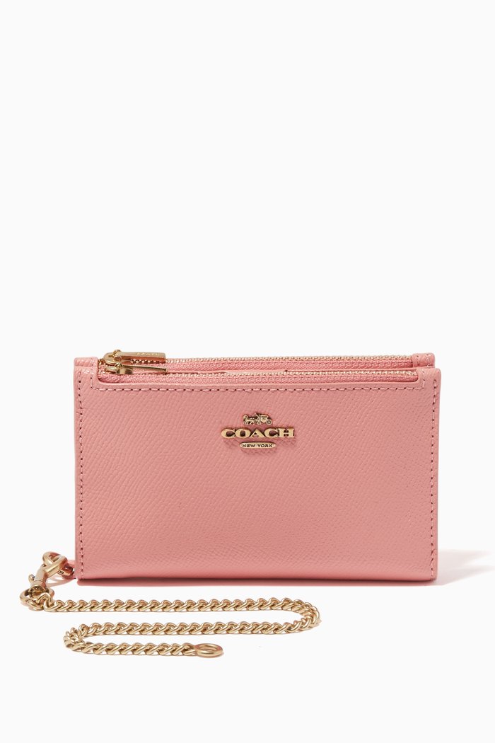 

Zip Chain Card Case in Crossgrain Leather, Pink
