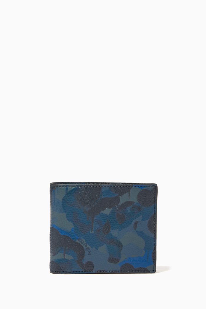 

3-in-1 Wallet in Camo Print Leather, Blue