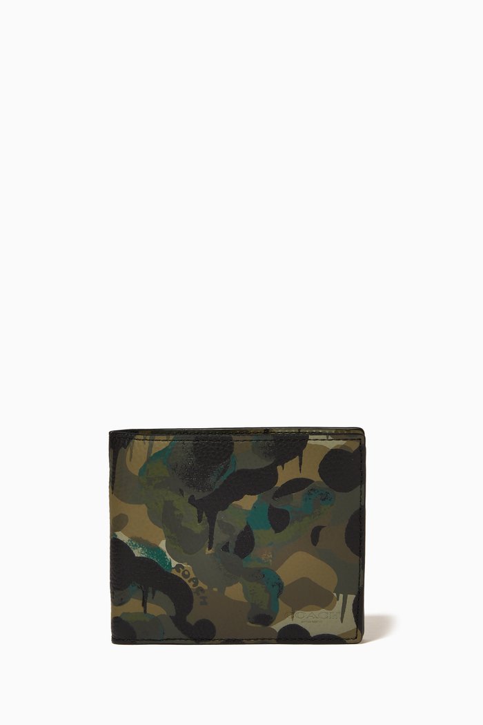 

3-in-1 Wallet in Camo Print Leather, Multicolour