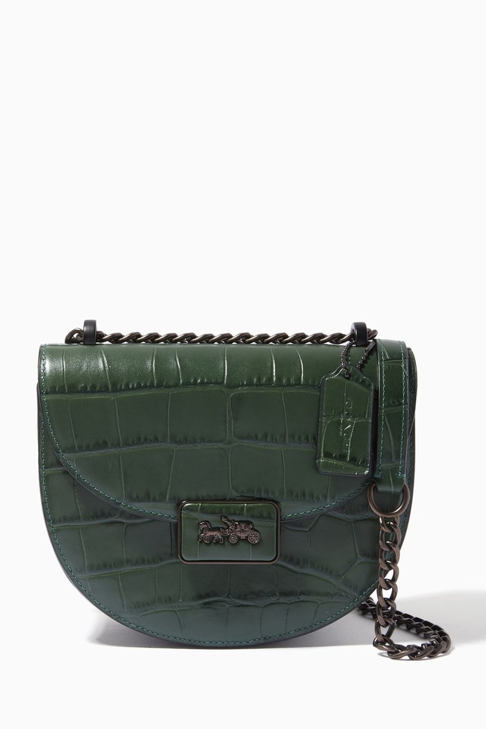 

Alie Saddle Bag in Croc-embossed Leather, Green
