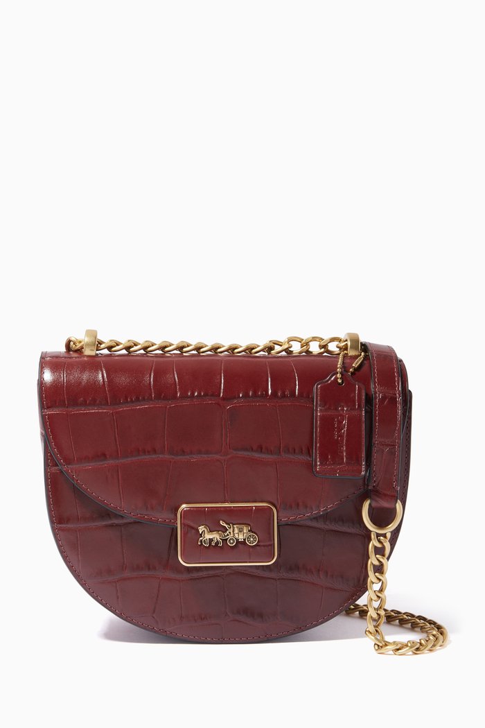 

Alie Saddle Bag in Croc-embossed Leather, Red