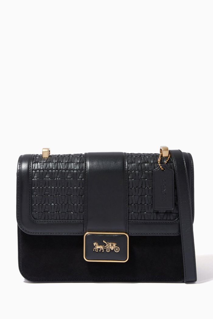 

Alie Shoulder Bag in Woven Leather & Suede, Black